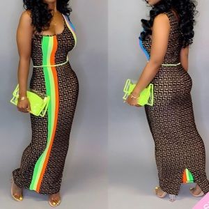 Multi color one sleeve maxi dress